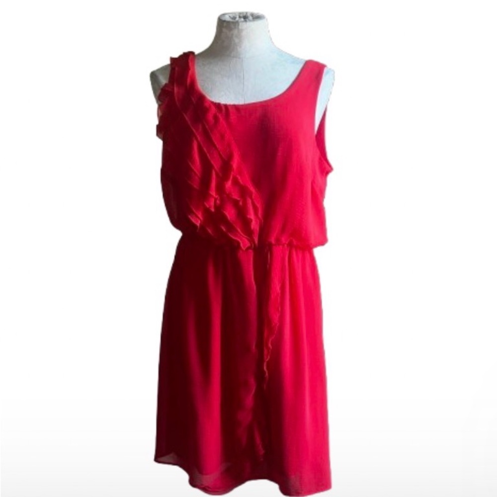 Emma & Michele Red Chiffon Sleeveless Ruffle Mini Dress, Size 14